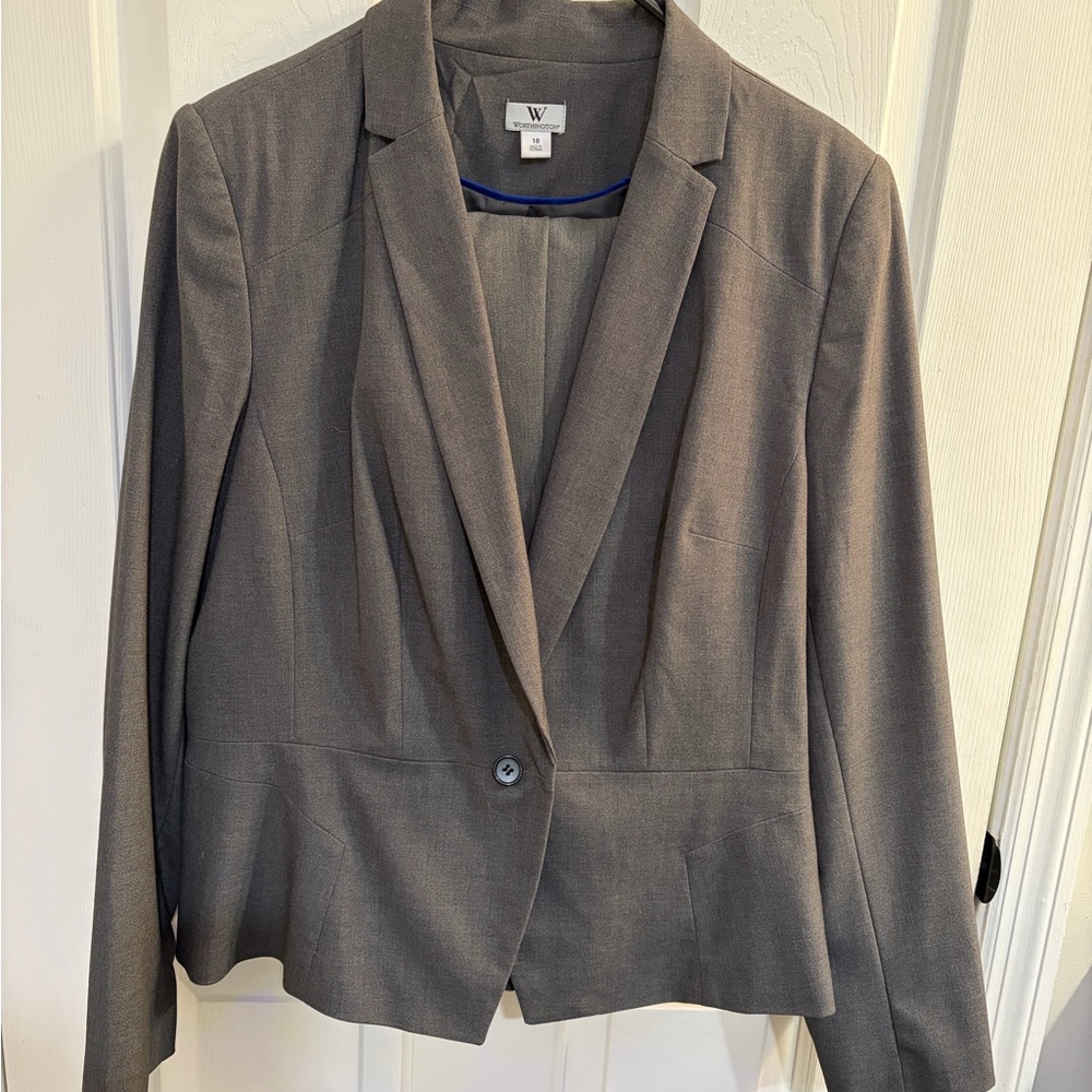 Worthington  Charcoal Gray Women's Single-Button Tailored Blazer pants suit